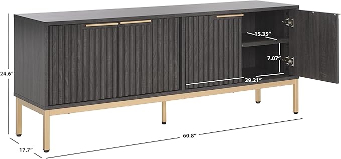 SAFAVIEH Lylia TV Stand for up to 65" Flatscreen – Black & Gold, 4 Doors with Interior Storage, Entertainment Media Console Cabinet (MED9623E)