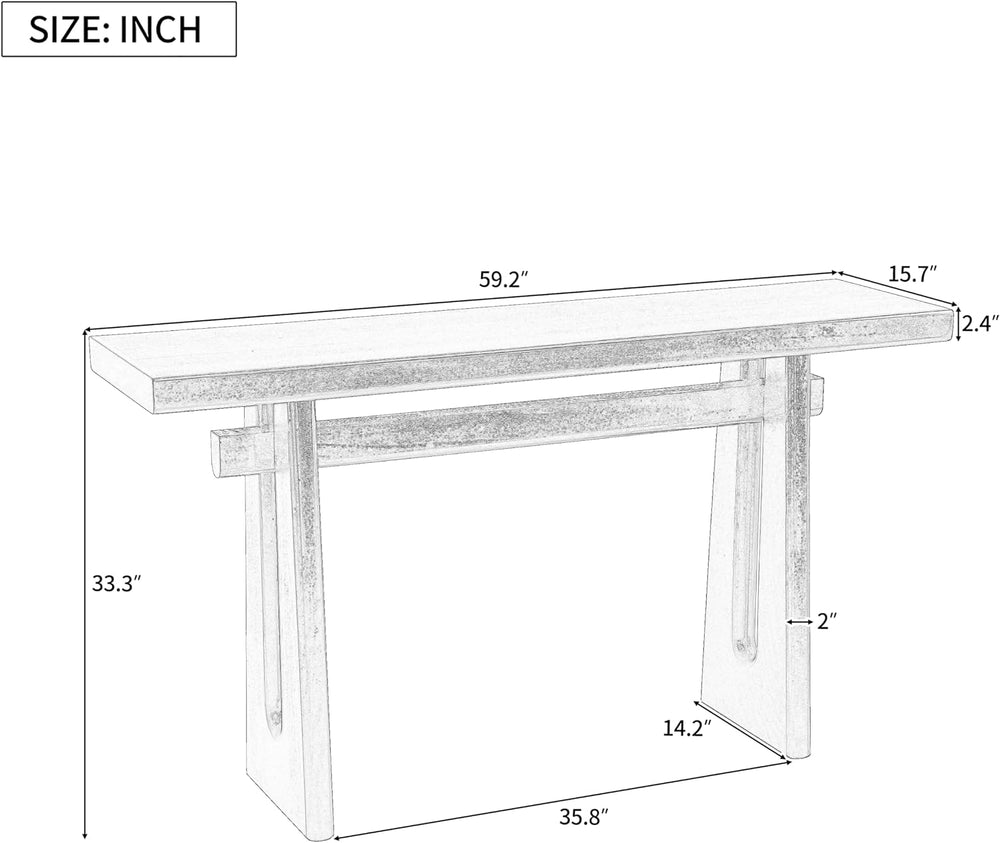 59.25" Long Console Table with Geometric Silhouette, Modern Wooden Hallw...