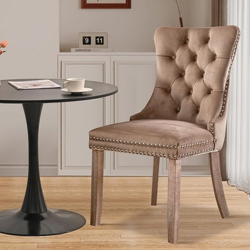 3-Pieces 31.5" Round Dining Table Set for 2, Black Dining Table & Velvet Upholstered Dining Chairs Set of 2 for Kitchen Dining Room Apartment Small Space(Black Table & Khaki Chairs)