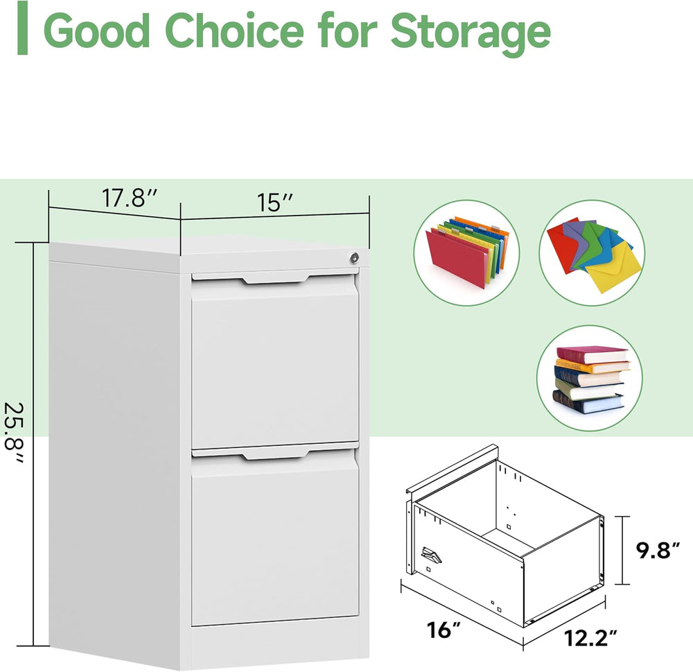 2 Drawer File Cabinet with Lock,Filing Cabinets for Home Office,Metal Small F...