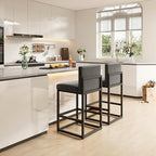 Barstools Set of 4 Grey Metal Bar Stools Modern Bar Chairs Pu Leather for Kitchen Island Counter Height Cafe Resturant Stools, 26 Inch