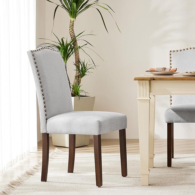 DUMOS Dining Chairs Set of 4, Moden Kitchen Table Chairs with Wooden Legs and Padded Seat for Dining Room/Kitchen/Living Room/Restaurant, Grey