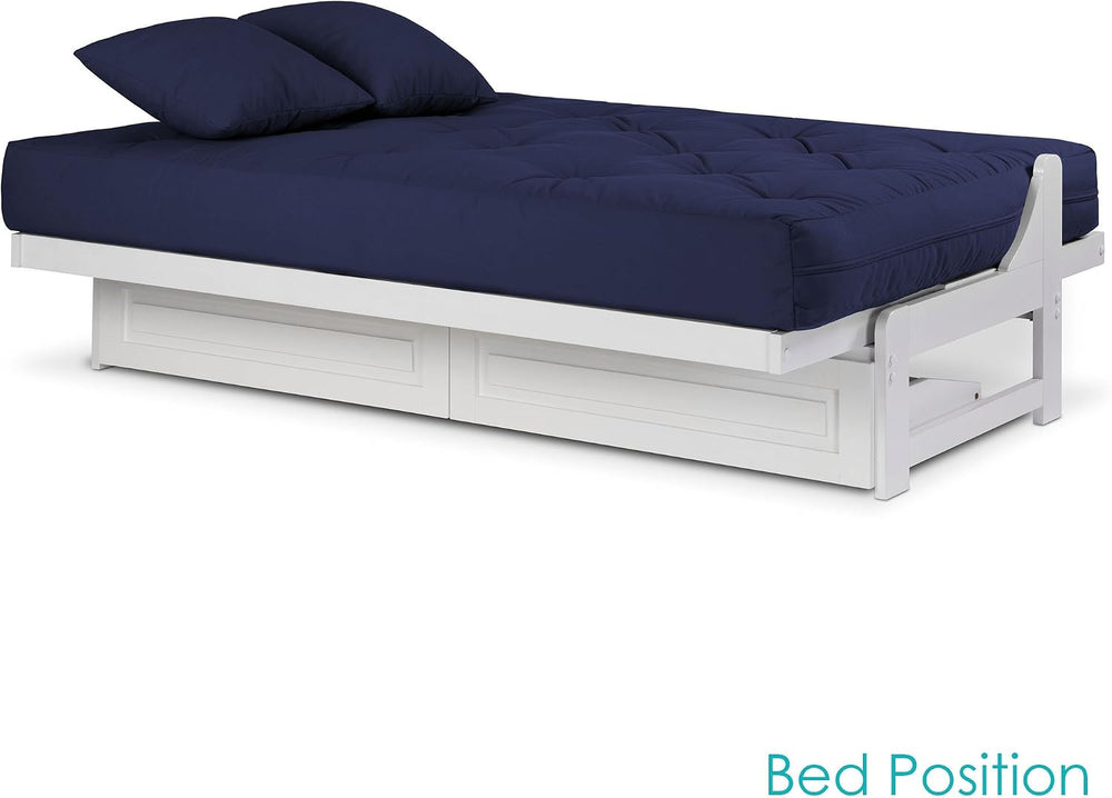 Nirvana Futons Arden White Futon with Storage Drawers Queen Size - Minimalist...