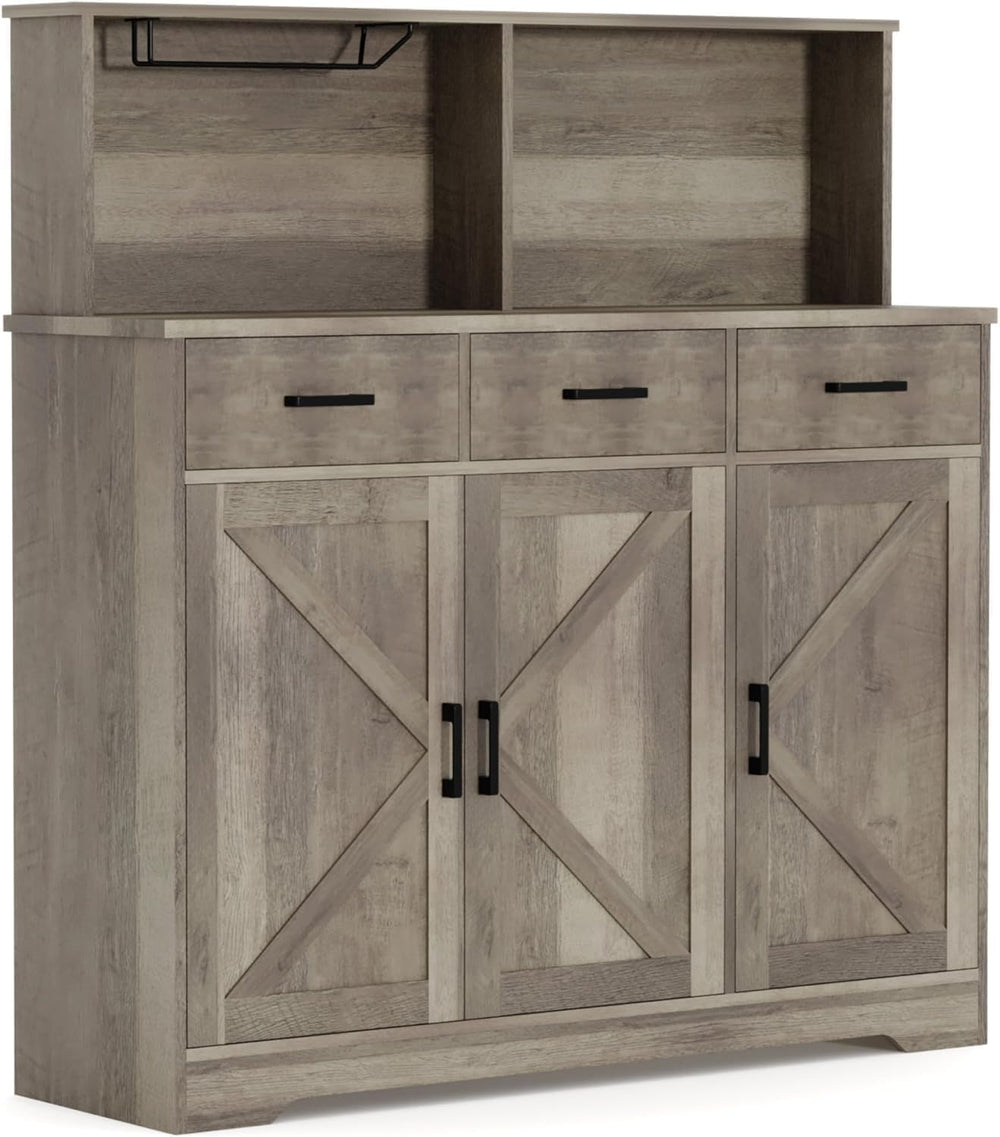 IDEALHOUSE Farmhouse Buffet Sideboard with Microwave Stand, Barn Door Storage...