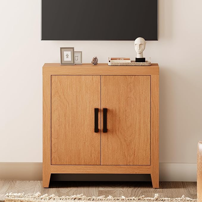 WAMPAT Farmhouse Wood TV Stand with Storage Cabinet for TVs up to 50 Inch, Rustic Entertainment Center with Doors & Shelves, Media Console Table for Living Room, Bedroom, or Office, Mocha