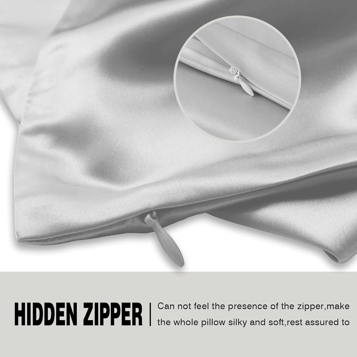 Natural Mulberry Silk Pillowcase for Hair and Skin Queen Size 20"X30" Silk Pillow Case with Hidden Zipper Soft Breathable Smooth Cooling Silk Pillow Covers for Sleeping(Silver Grey,Queen,1Pcs)