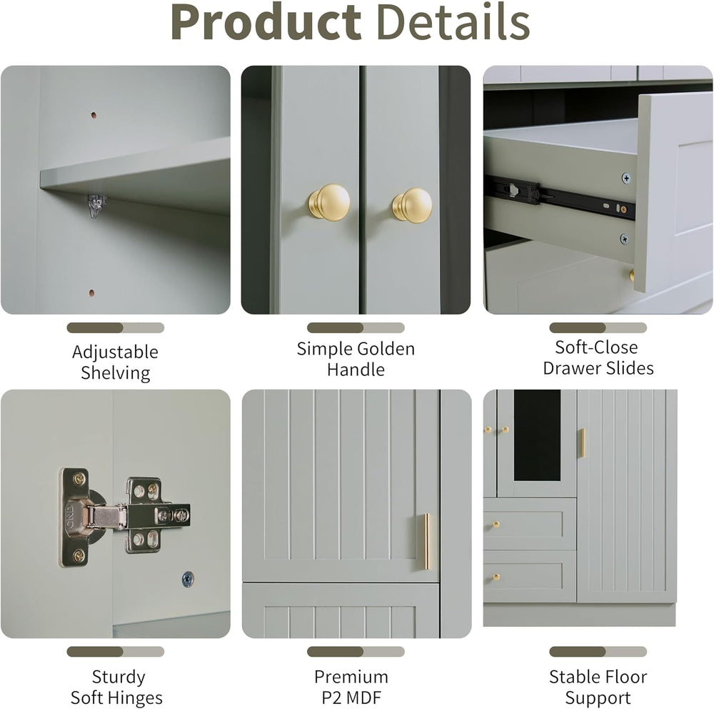 71" H Large Kitchen Pantry with 6 Doors, 53.2" L x 17.7" W Woo...