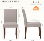 Upholstered Parsons Dining Chairs Set of 2, Modern Dining Room Chairs with Back, Fabric Kitchen Side Chairs with Wood Legs for Dinner Farmhouse Restaurant, Brown