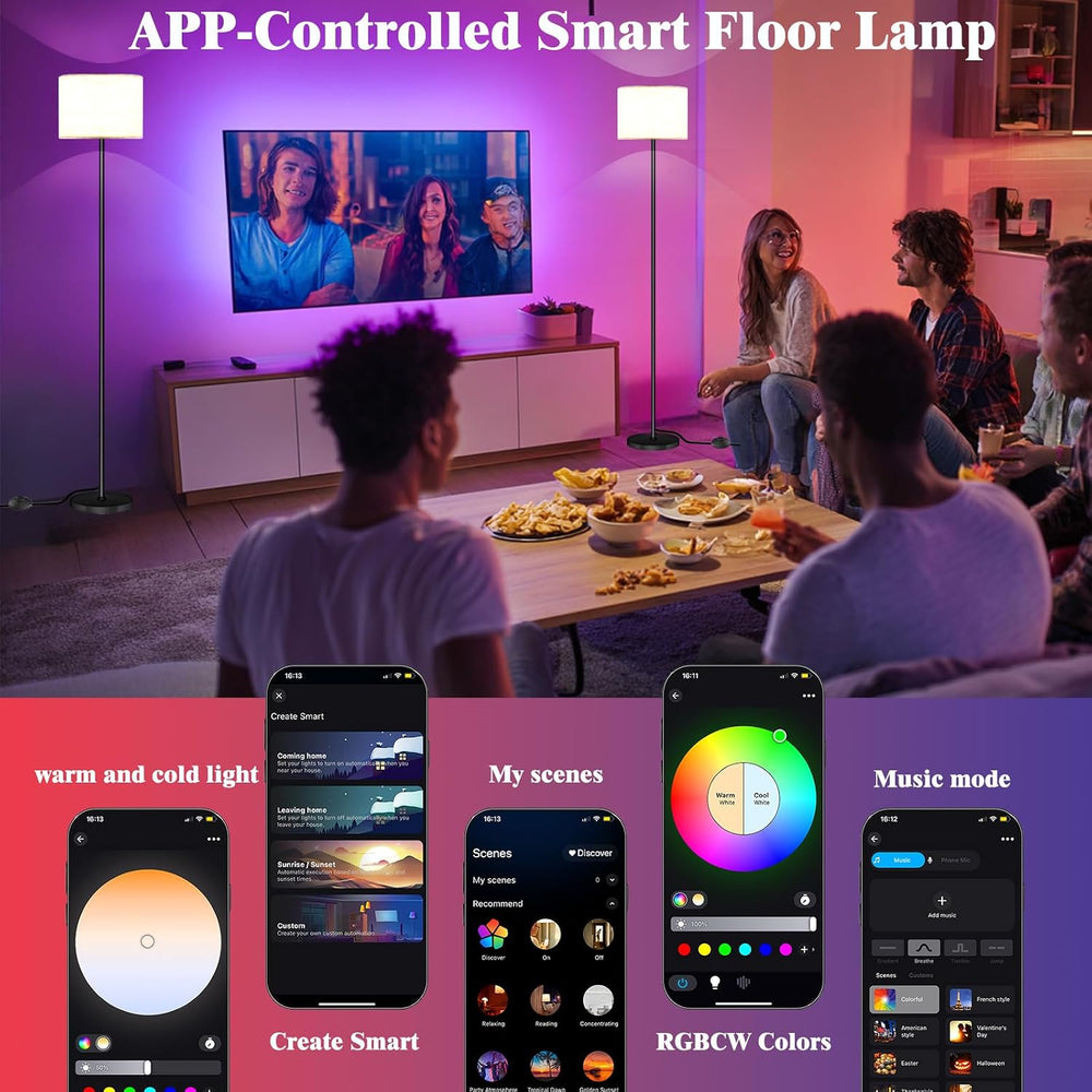 Qaubauyt Smart LED Floor Lamp with APP Control & RGB Colors - Dimmable St...