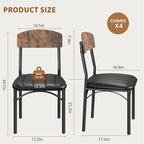 Dining Chairs Set of 4 - Upholstered Dining Room Chairs with PU Leather, Industrial Kitchen Chairs with Wooden Backrest and Thickened Metal Legs, for Dining Room, Living Room (Vintage)