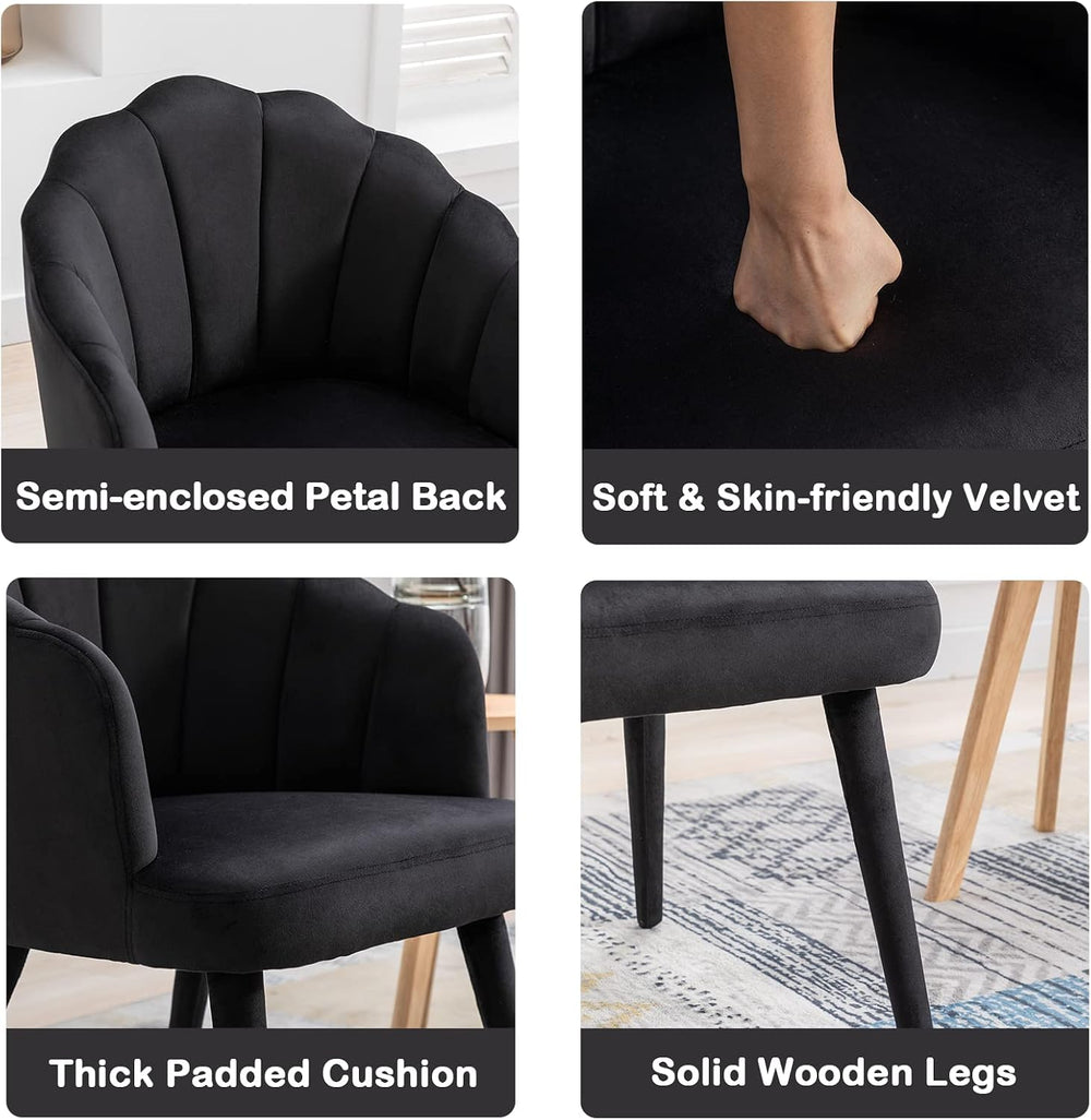 Velvet Dining Chairs Set of 4 Modern Living Room Chairs with Petal Back &...