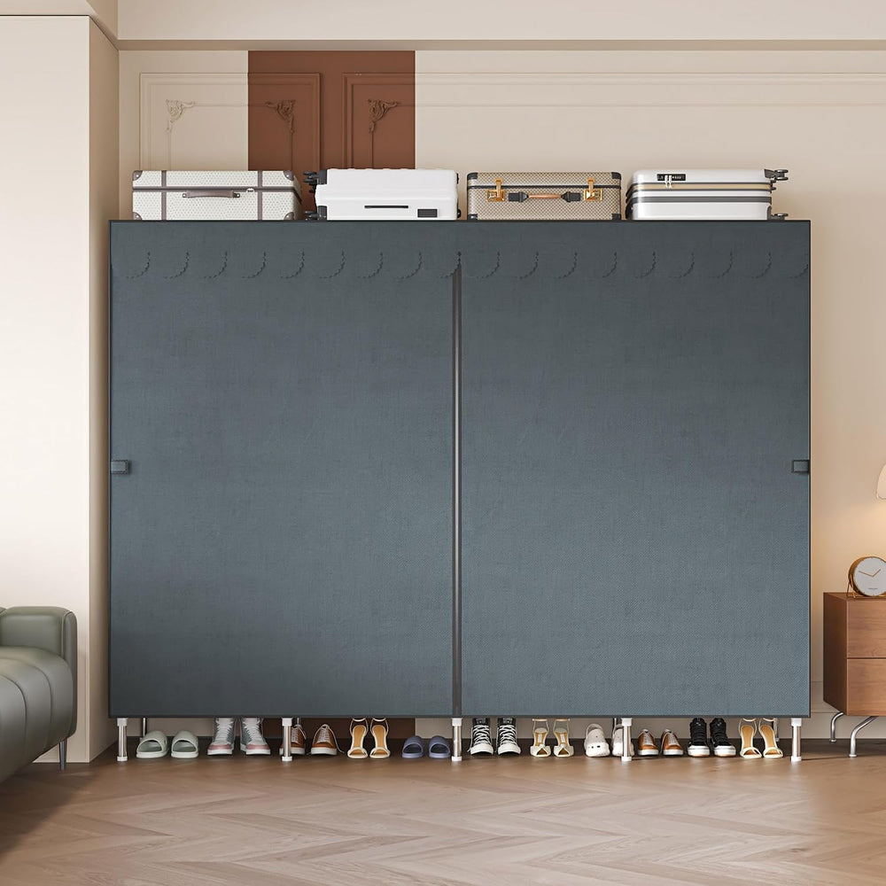 Large Portable Armoire Wardrobe Closet with 4 Hanging Rods and Lockers,Metal ...