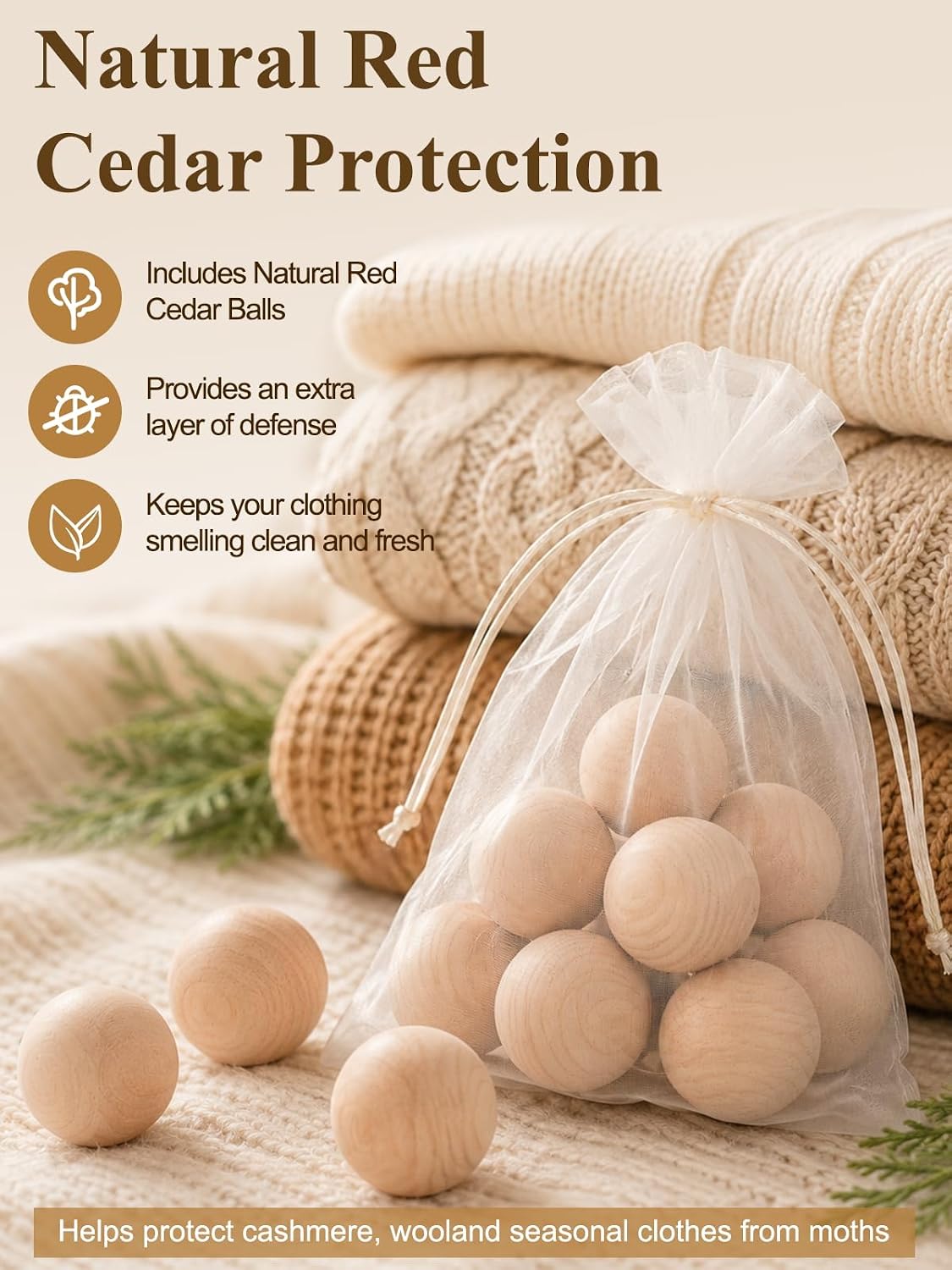 punemi 50L Cashmere Sweater Storage Bags, 2 Pack, Grey | Natural Cedar Balls, Steel Frame, Clear Window, Stackable Design, for Wool, Cashmere & Knit Sweaters