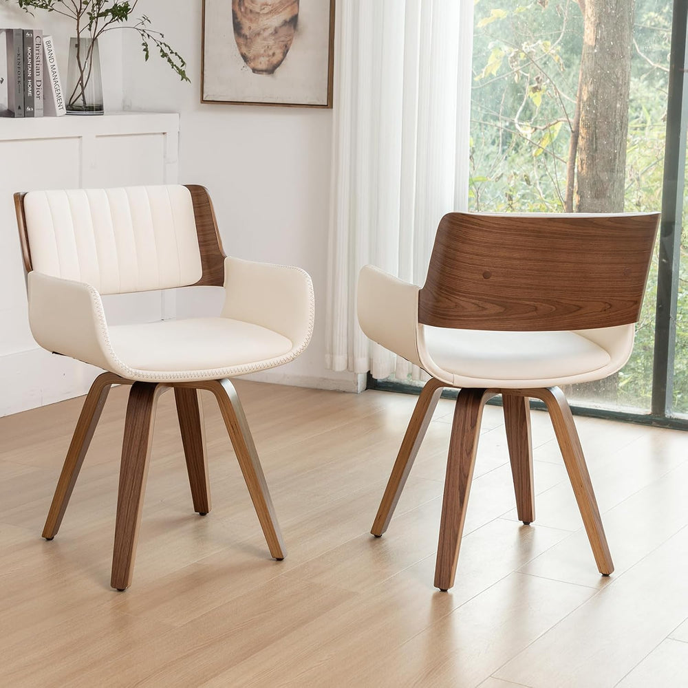 LUNLING Swivel Accent Faux Leather Dining Chairs Set of 2 Mid Century Modern ...