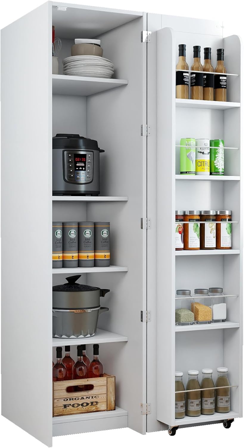 62.99''H Tall Kitchen Pantry Cabinet, Freestanding Corner Buffet Side...