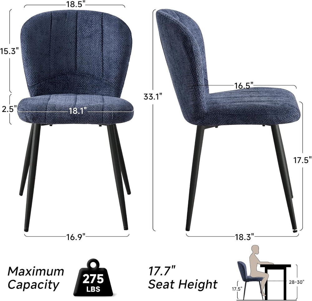 Dining Chairs Set of 4, Upholstered Chenille Fabric Kitchen Chairs with Wingb...