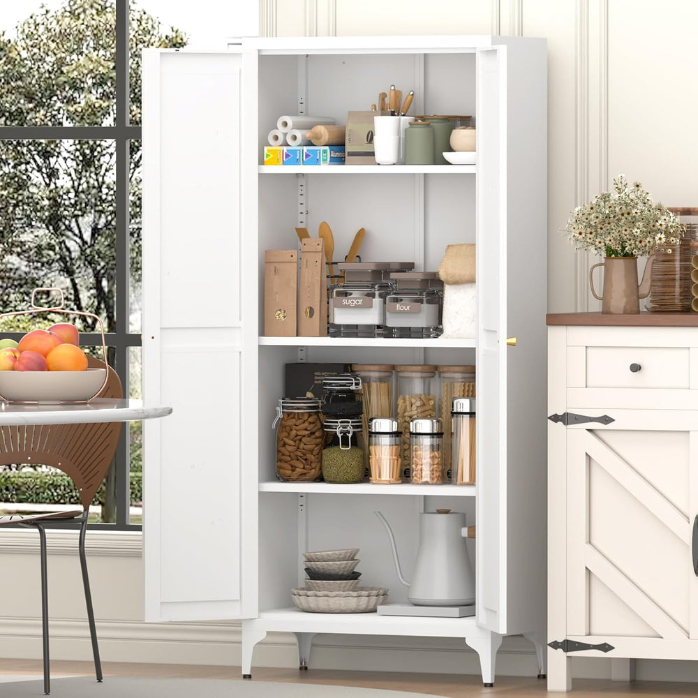 Metal Adjustable 2-Door Pantry Cabinet with 180LB Capacity Shelves – Durable ...