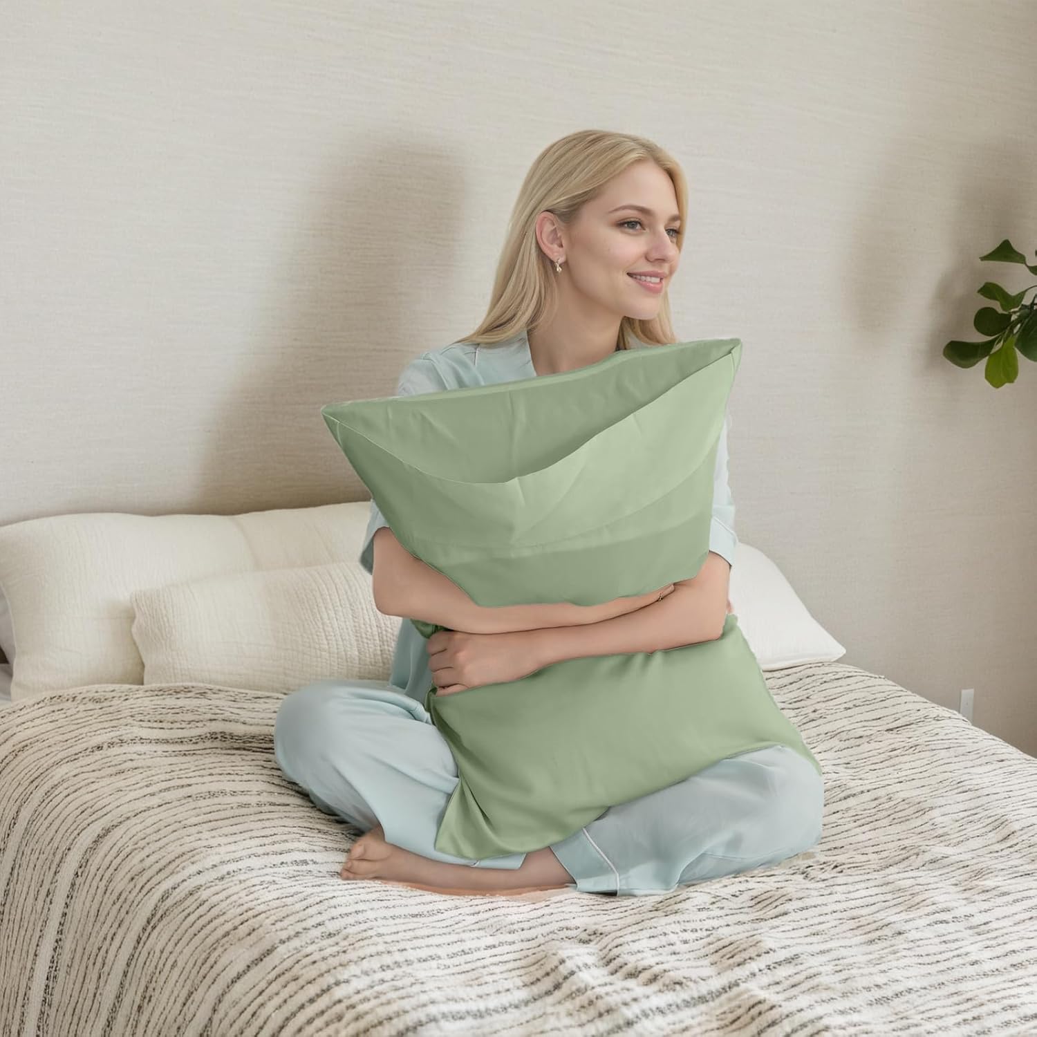 TELUS Pillow Cases King Size 2 Pack, Bamboo Rayon & Lyocell Pillowcase with Envelope Closure, Cooling Breathable Pillow Cover for Hot Sleeper & Night Sweats, 20x40 inch, Sage Green