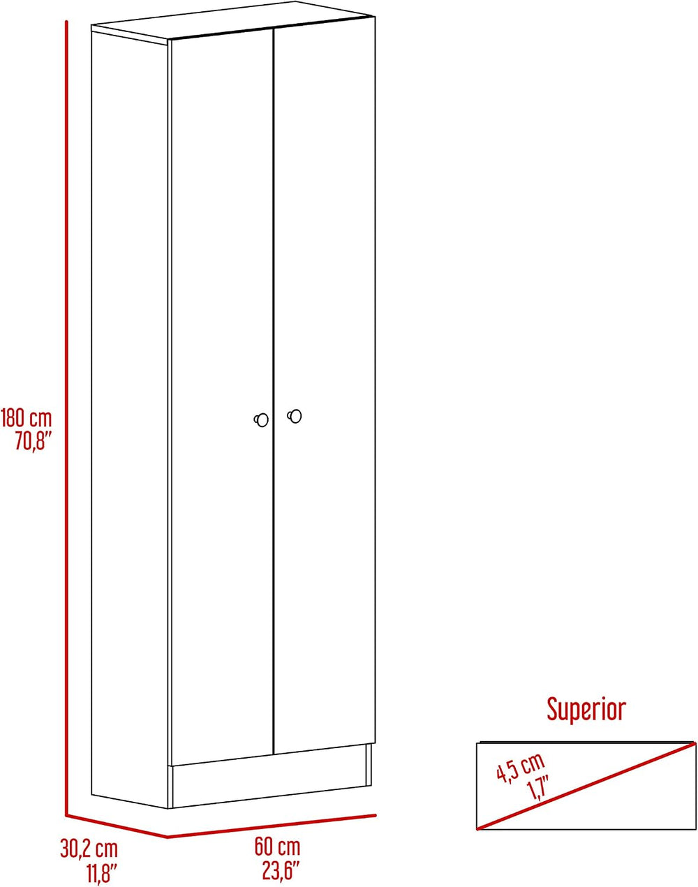 Multistorage Kitchen Pantry 70,8 inches H with Five Interior Shelves, Light G...