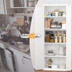 71" Tall Kitchen Pantry Storage Cabinet, 2 Doors Metal Food Pantry Cabinets, Kitchen Storage Cabinet with Adjustable Shelves Tfreestanding Pantry Cupboard for Dining Room (White)