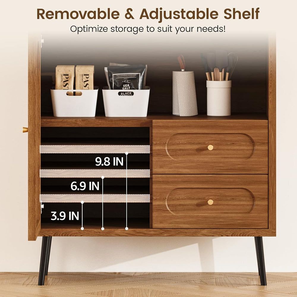 Wood Sideboard Cabinet - Slim Side Board Buffet Cabinet with Storage, Small A...