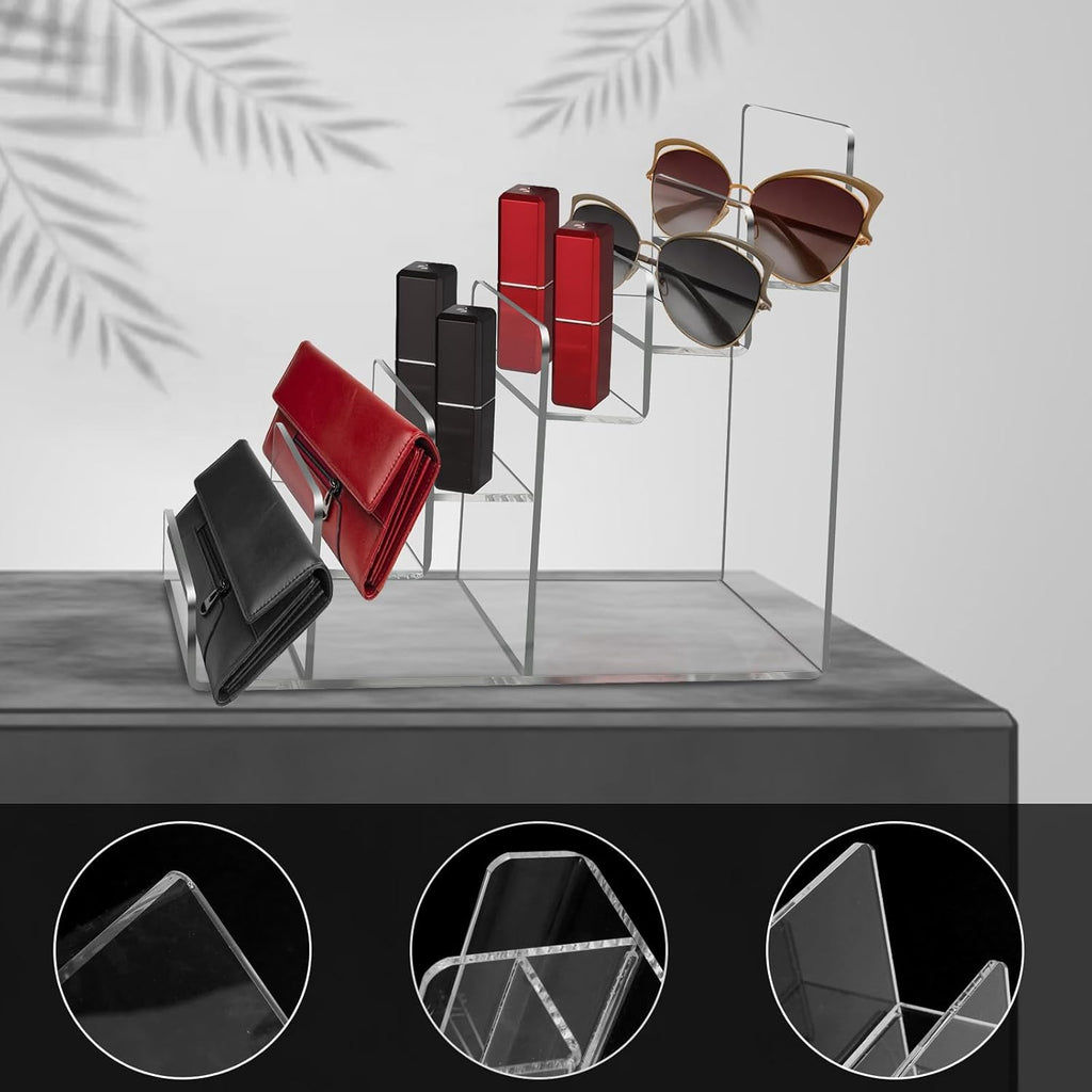 Acrylic Wallet Display Stand Purse Handbag Organizer, Clear Jewelry Riser Display Stand Purse Display Rack, Acrylic Display Shelf for Cosmetic Perfume Jewelry Sunglasses Handbag (4 Tier)