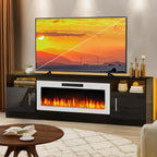 70" Black TV Stand with 36" White Electric Fireplace, 750W/1500W Entertainment Center for TVs up to 80", 20-Color LED, 300lbs Max Capacity High Gloss Cabinet, Two-Tone Style