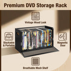DVD Storage Rack 2-Pack with Handles, Holds 56 DVD or 64 Blu-ray Cases | Portable DVD Case Holder for Desktop, Closet, Video Games, Books & Movies, Black