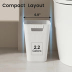 JOYMOOP Slim Trash Can 3-Pack, 2.2 Gallon Plastic Wastebasket for Bathroom, Bedroom, Office, Kitchen with 4 Rolls Bags, White