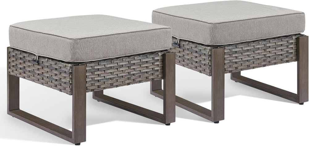 HUMMUH Patio Ottomans Outdoor Foot Rest-All Weather Rattan Outdoor Footstool ...