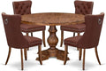 I5DA5-50N-26 5-Pc Kitchen Table Set Contain a Wooden Table and 4 Burgundy Polyester Fabric Upholstered Chairs with Button-Tufted Back, Antique Walnut