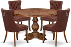 I5DA5-50N-26 5-Pc Kitchen Table Set Contain a Wooden Table and 4 Burgundy Polyester Fabric Upholstered Chairs with Button-Tufted Back, Antique Walnut
