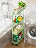 LEHOM 5.1" Slim Storage Cart - 4 Tiers Bathroom Organizer Mobile Shelving Unit Storage Rolling Utility Cart Slide Out Organizer for Kitchen Bathroom Laundry Narrow Places, Green