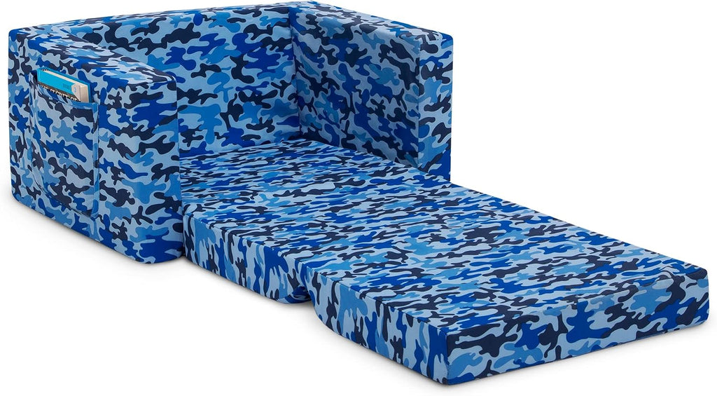 Delta Children Cozee Blue Camo Convertible Foam Chair to Lounger for Kids