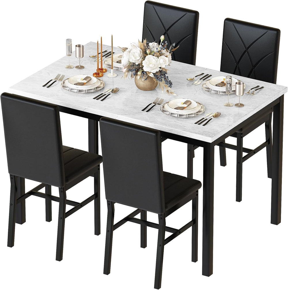 Hooseng Dining Table Set for 4 Faux Marble Kitchen Table and Chairs Set of 4,...