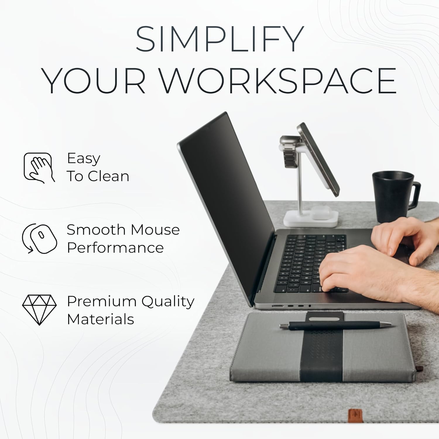 Nordik Large Felt Desk Mat - Marle - 35 x 17 inch - Full Desk Keyboard Mat - Keyboard and Mouse Pad - Large Desktop Felt Pad
