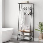Amyove Coat Rack Shoe Bench with 10 Hooks, Hall Trees Entryway Bench with Storage, Multifunctional Hallway Organizer, Wood Look Accent Furniture with Metal Frame