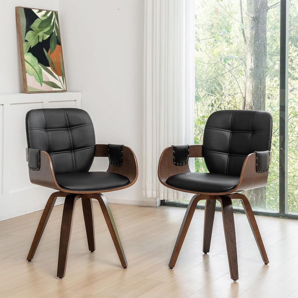 Swivel Dining Chairs, Mid Century Modern Chairs with Arms and Curved Back