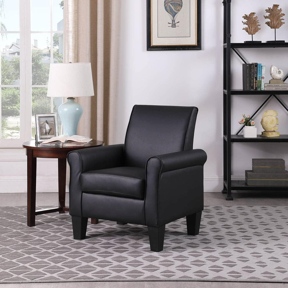 Faux Leather Accent Chair Set of 2, Mid Century Modern Living Room Chair, Uph...