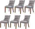 Upholstered Dining Chairs with Arms, Set of 6, Dining Room Chairs with Solid Wood Legs and Tufted Backrest(Linen+Grey)