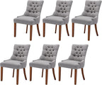 Upholstered Dining Chairs with Arms, Set of 6, Dining Room Chairs with Solid Wood Legs and Tufted Backrest(Linen+Grey)