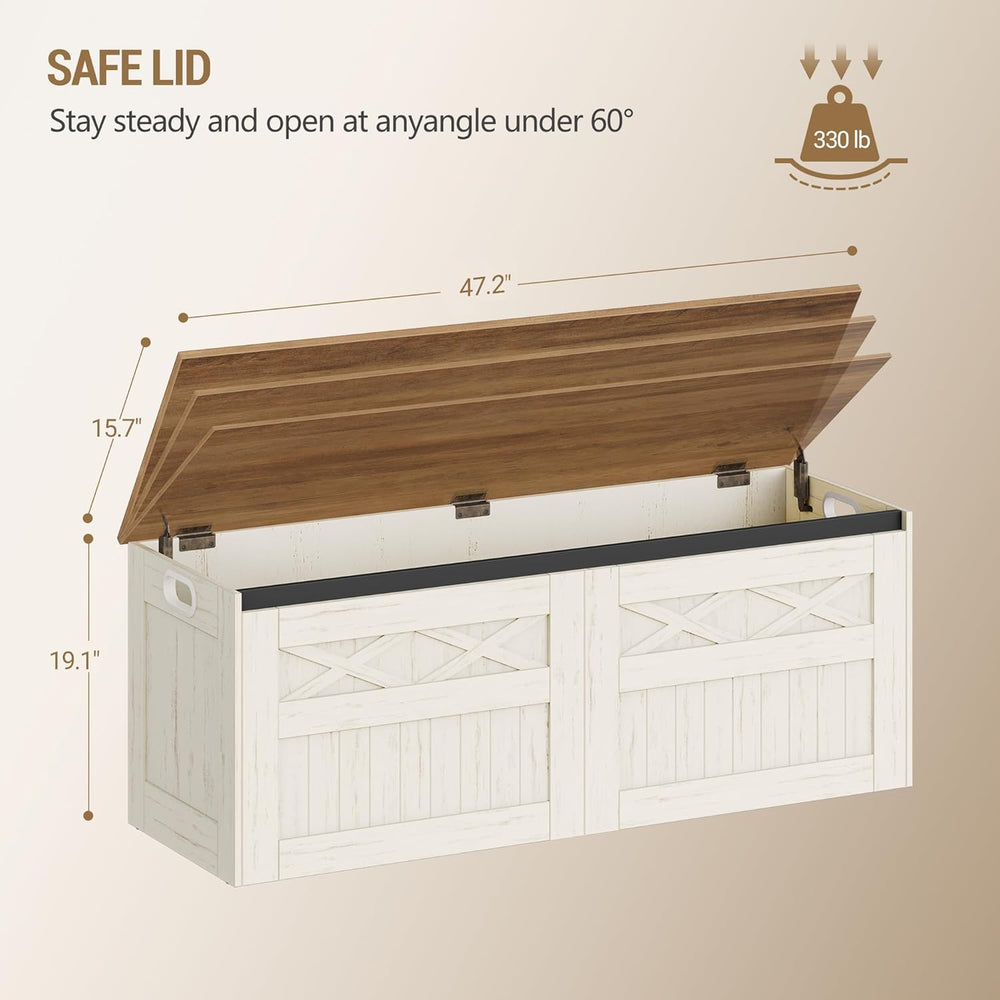 Hzuaneri 47.2" Storage Chest, Large Storage Bench with 2 Hinges, Farmhou...