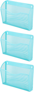EASEPRES 3 Single Pocket Mesh Hanging File Organizer, Vertical Wall Mounted Magazine File Holder, Mount Basket Mail Paper Document Folder Organizing for Office, Home and School, Blue