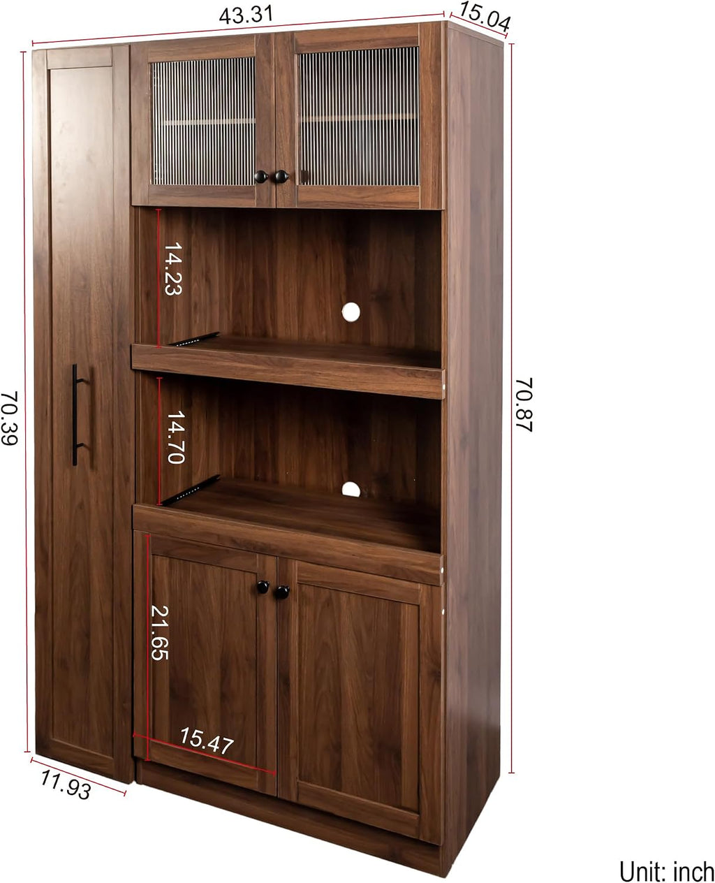 Farmhouse Kitchen Pantry Cabinet with Multi-Functional Pull-Out Shelves - 4 Doors, Multi-Tier Storage, Perfect for Kitchen & Dining Room