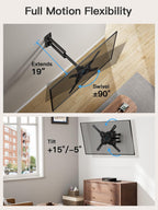 PERLESMITH Full Motion TV Wall Mount for 27-60 Inch Flat & Curved TVs, Single Stud TV Mount with Articulating Swivel Tilt - Wall Mount TV Bracket VESA 400x400mm up to 77 lbs, Perfect Center Design