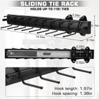 Sliding Tie Racks, 18 Tie Hanger Pull Out Belt Rack 16.5'' Aluminum Alloy Extendable Wardrobe Closet Organizer with 18 Hooks for Belts, Ties, and Scarves, 16.5'' x 3.15''(Sprayed Black)