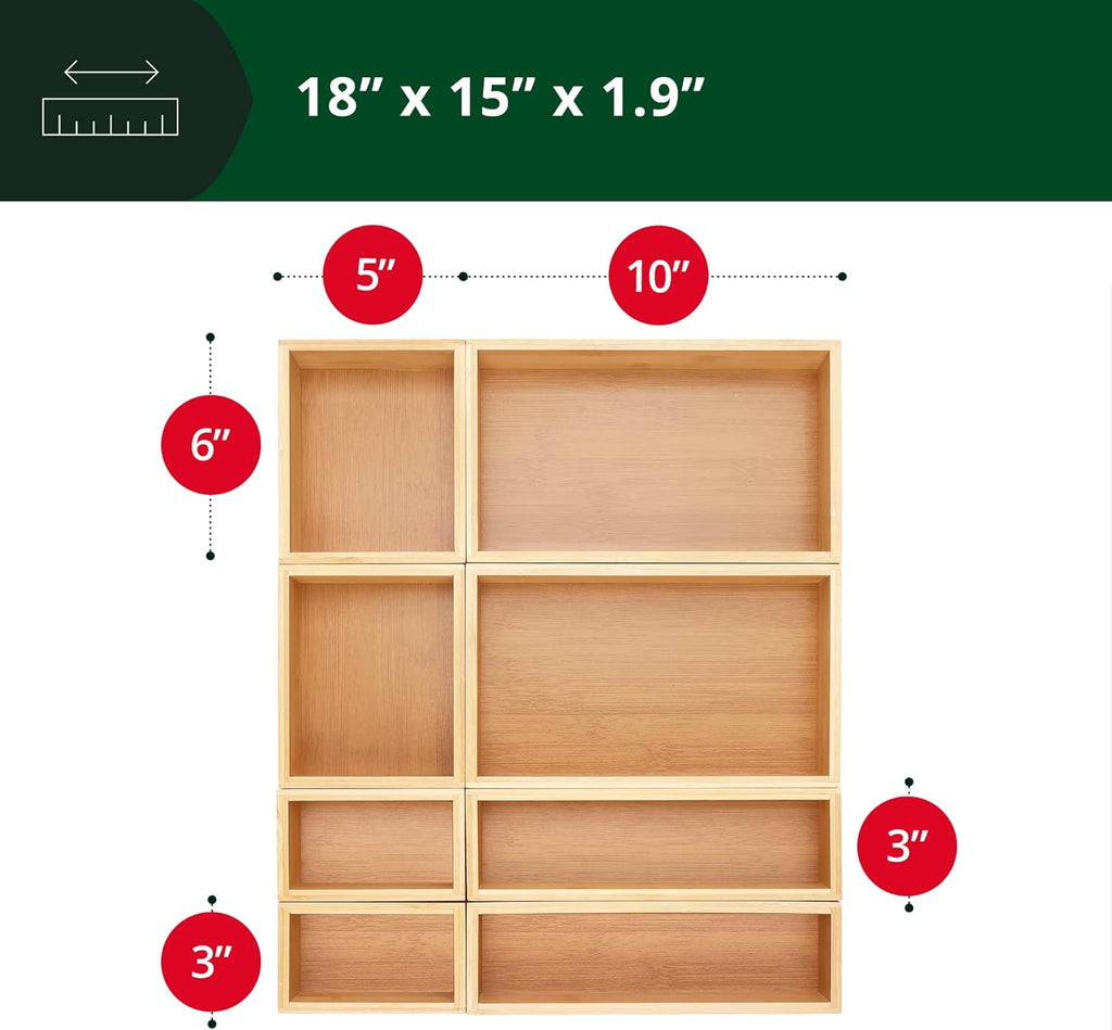 ROYAL CRAFT WOOD Bamboo Jewelry Organizer Box & Chests Set - Versatile Storage Solution for Makeup, Jewelry, and Bathroom Essentials (8 Boxes)