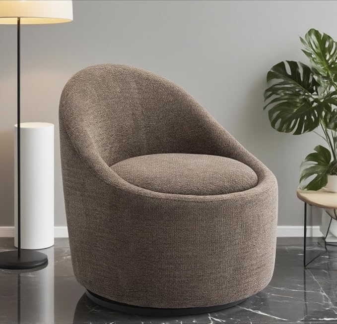 COLAMY Swivel Accent Chair, 360° Swivel Chair with Hidden Storage, Modern Small Barrel Swivel Armchair for Living Room/Bedroom, Brown