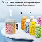 Pill Dispenser with 7 Large Compartments, 4.4" H x 3.6" Dia Pill Organizer for Travel, Supplement Organizer with Anti-Mixing Design, BPA-Free Pill Container with 20 Pcs Labels, Grey