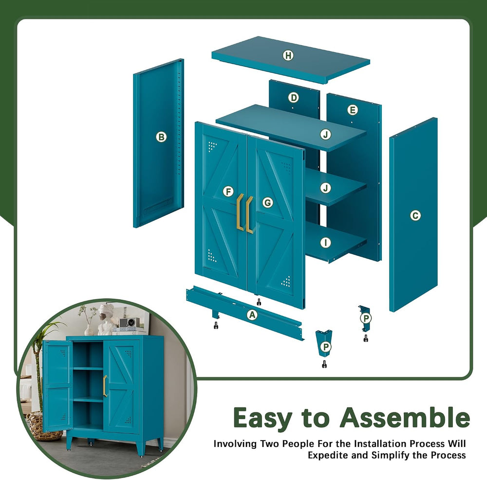 32" Metal Bathroom Storage Cabinet,Floor Storage Cabinet with 2 Doors an...